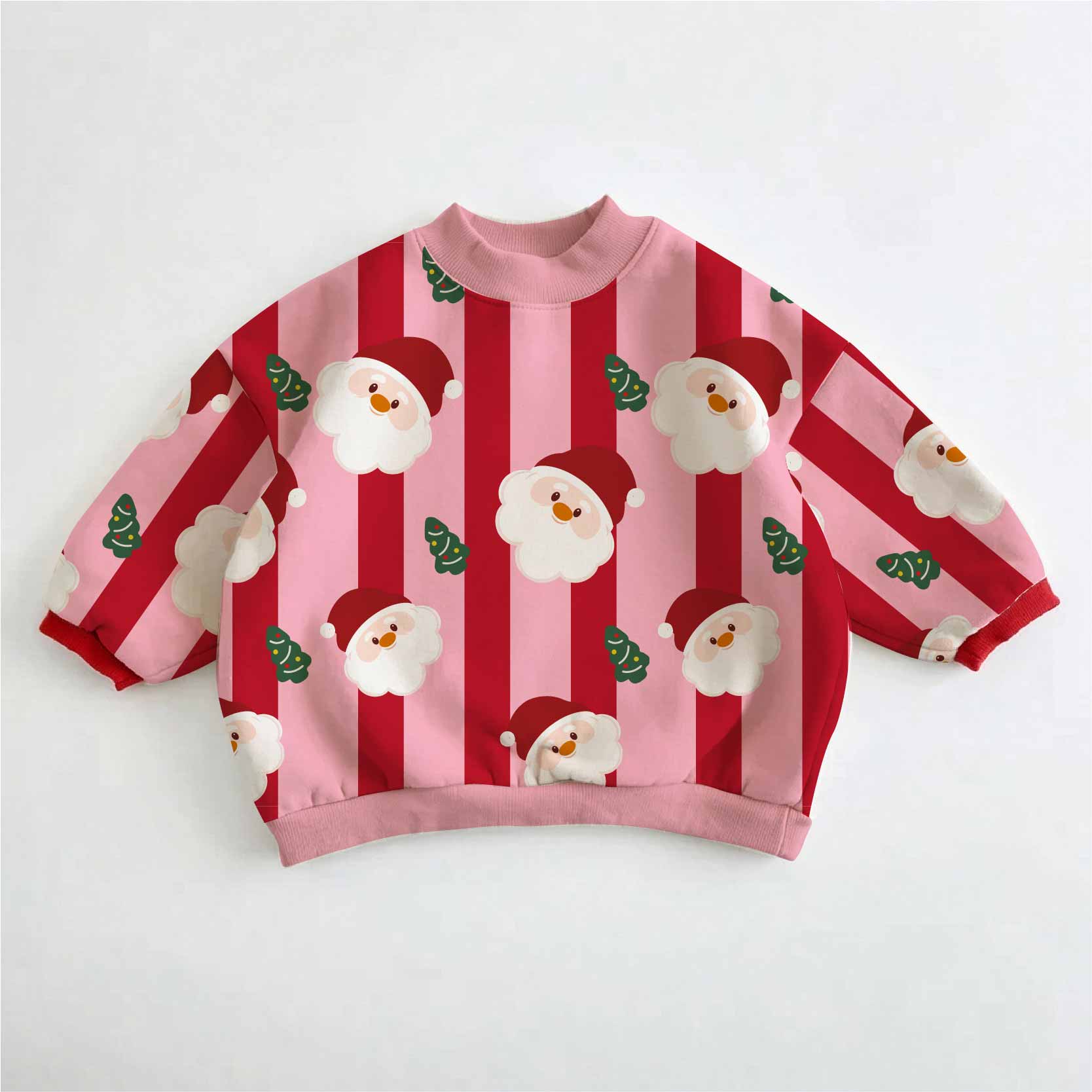Baby & Toddler Pink Red Stripe Santa All Over Print Kids Sweatshirt