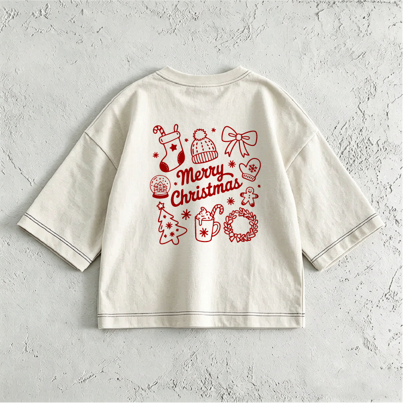 Merry Christmas & Kids Print Front & Back T-Shirt (6M-12Y)