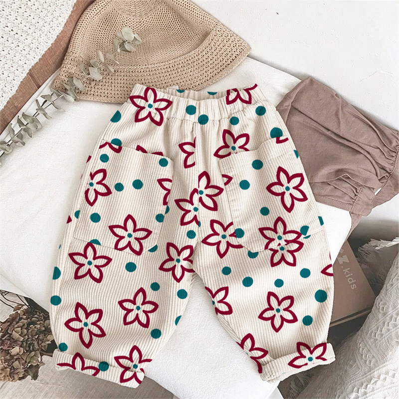 Baby & Kids Colorful Flowers Dot Print Corduroy Pants