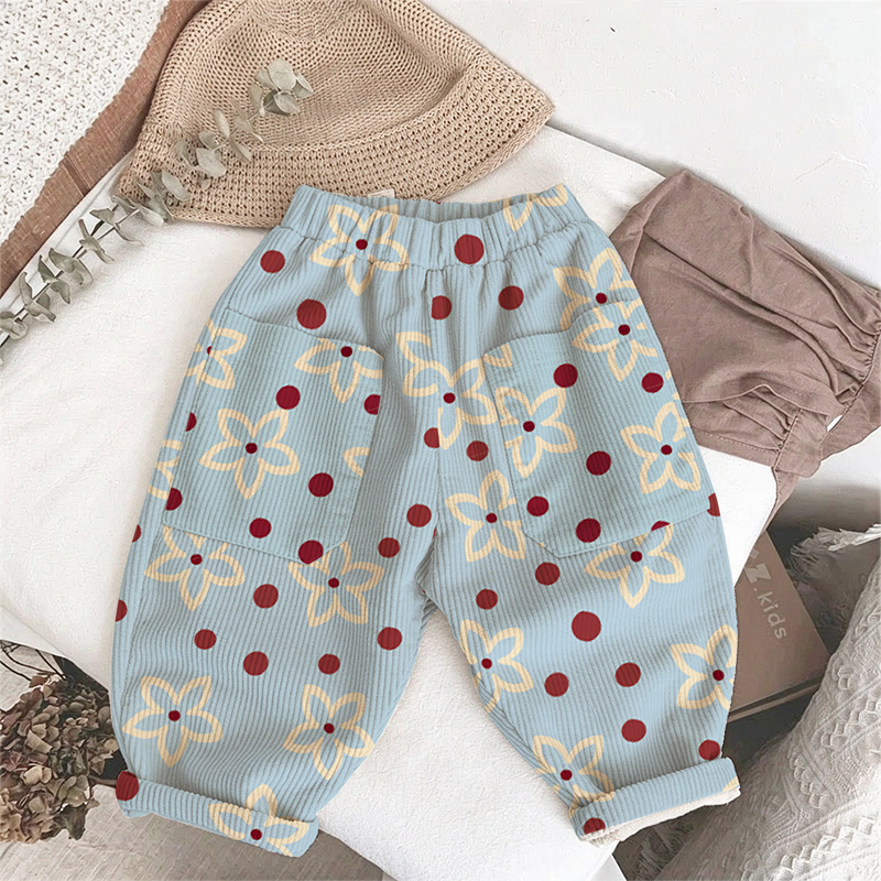 Baby & Kids Colorful Flowers Dot Print Corduroy Pants