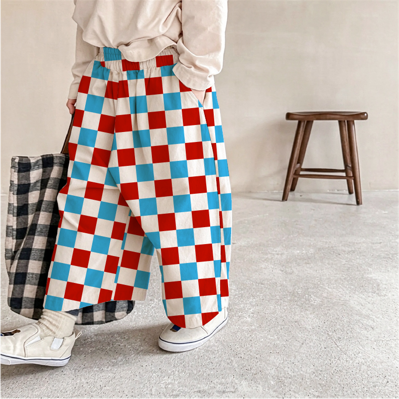 Baby & Kids Red Blue Checkerboard Pattern Pants