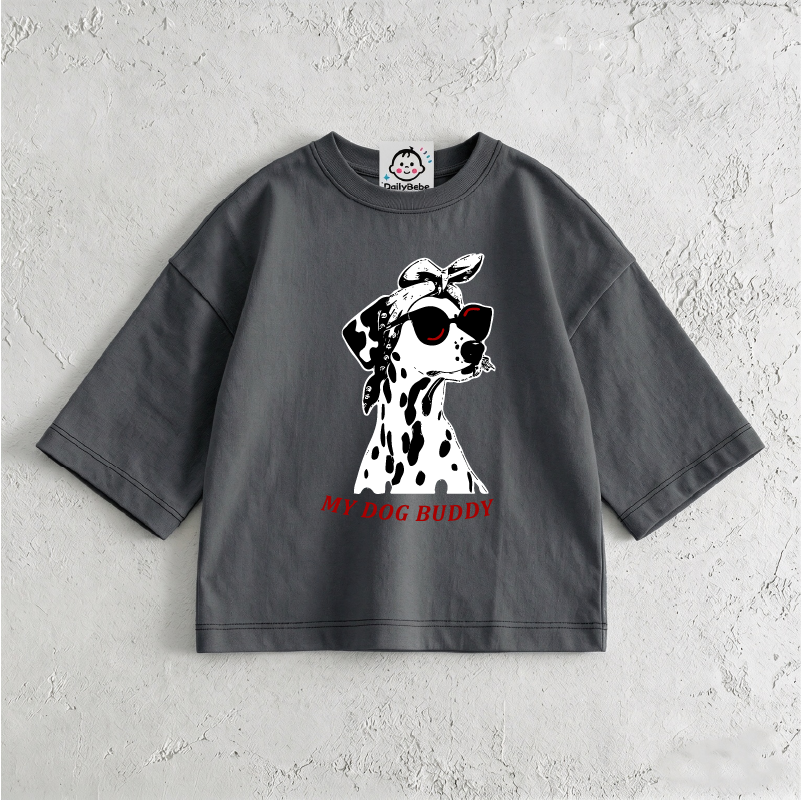 MY DOG BUDDY Baby & Kids Big Cool Dog Grey T-Shirt (6M-12Y)