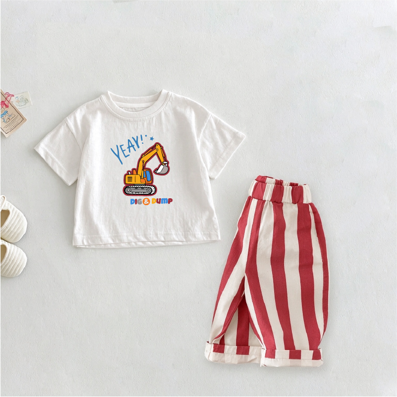 YEAH! DIG & DUMP Baby & Kids Cartoon Excavator Print 2 Piece Set