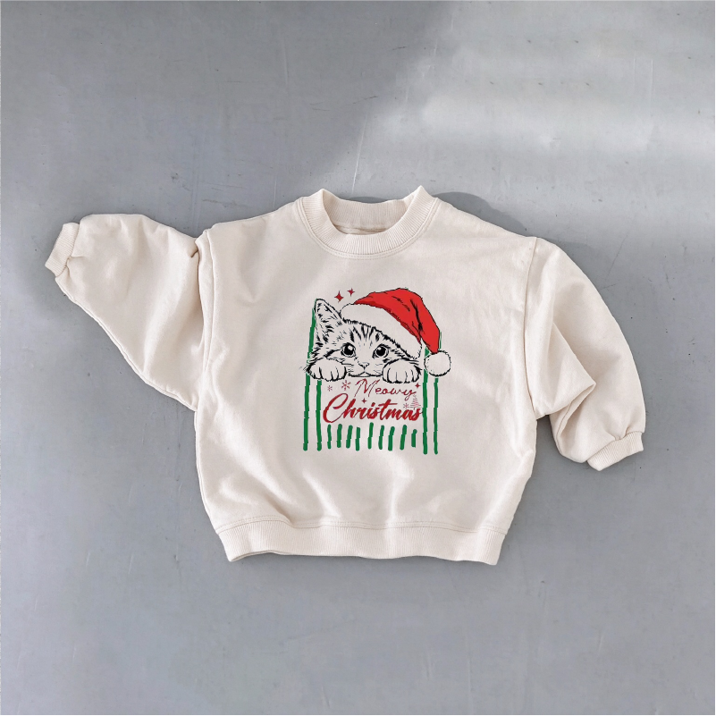Happy Christmas Cat Print Baby & Kids Sweatshirt