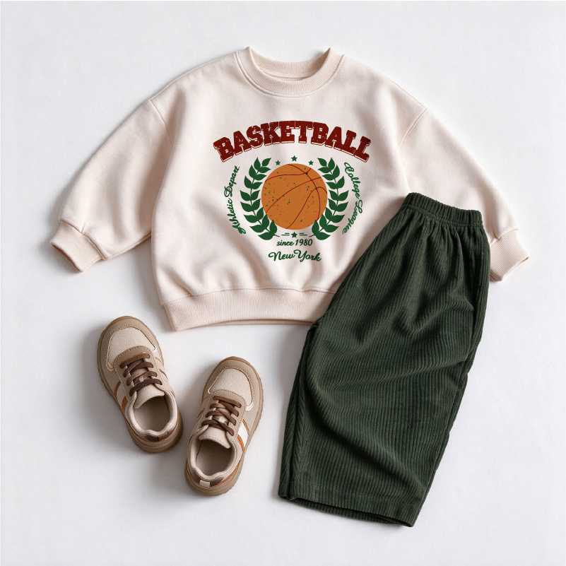 NEVER QUIT CARTOON BASKETBALL Baby & Kids Sweatshirt and Pants 2-piece Set 