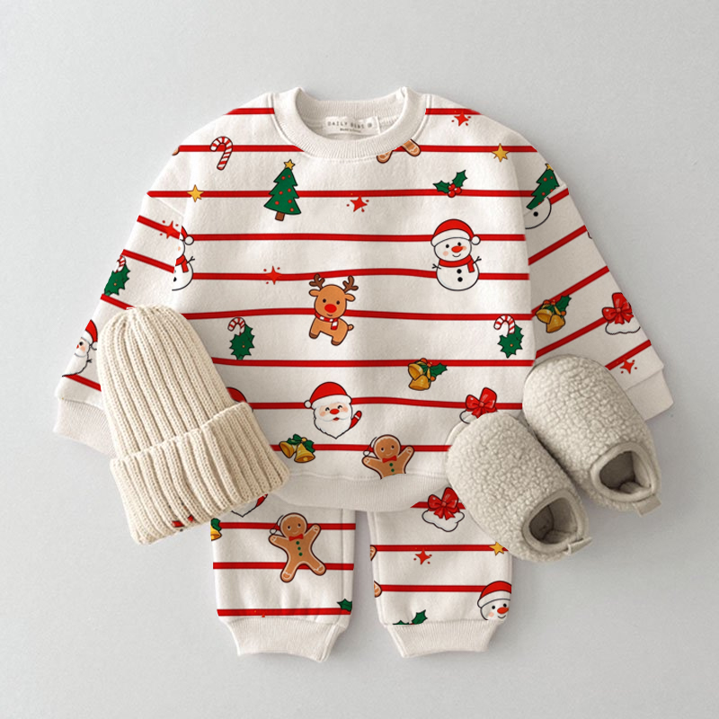Baby Striped Christmas Print Waffle 2-Piece Set