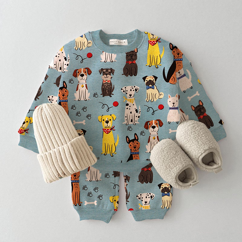 Baby Cute Dog Full Print Waffle 2-Piece Set