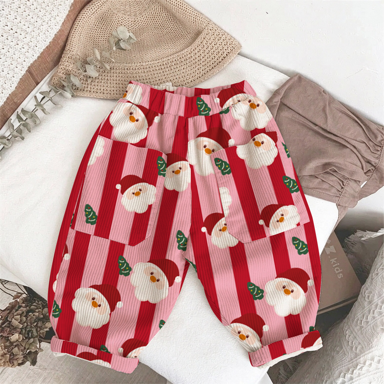 Baby & Kids Striped Christmas Print Corduroy Pants
