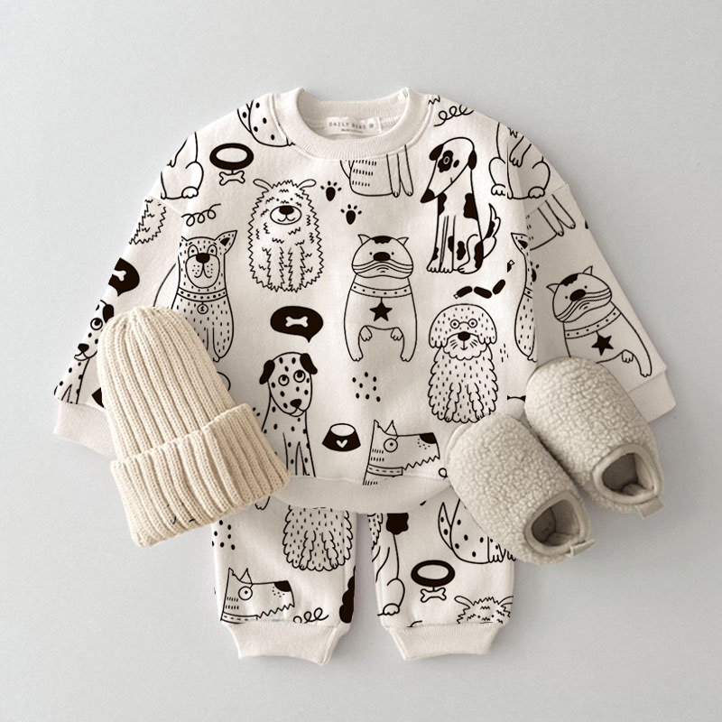 Baby Dog Print  Waffle 2-Piece Set