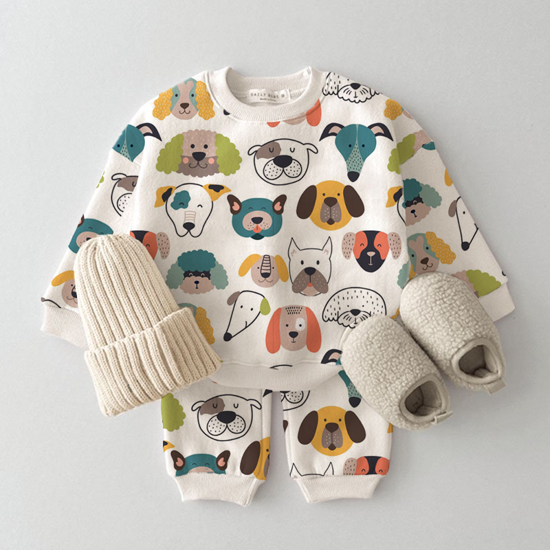 Toddler Cute Colorful Dog Print  Waffle 2-Piece Set