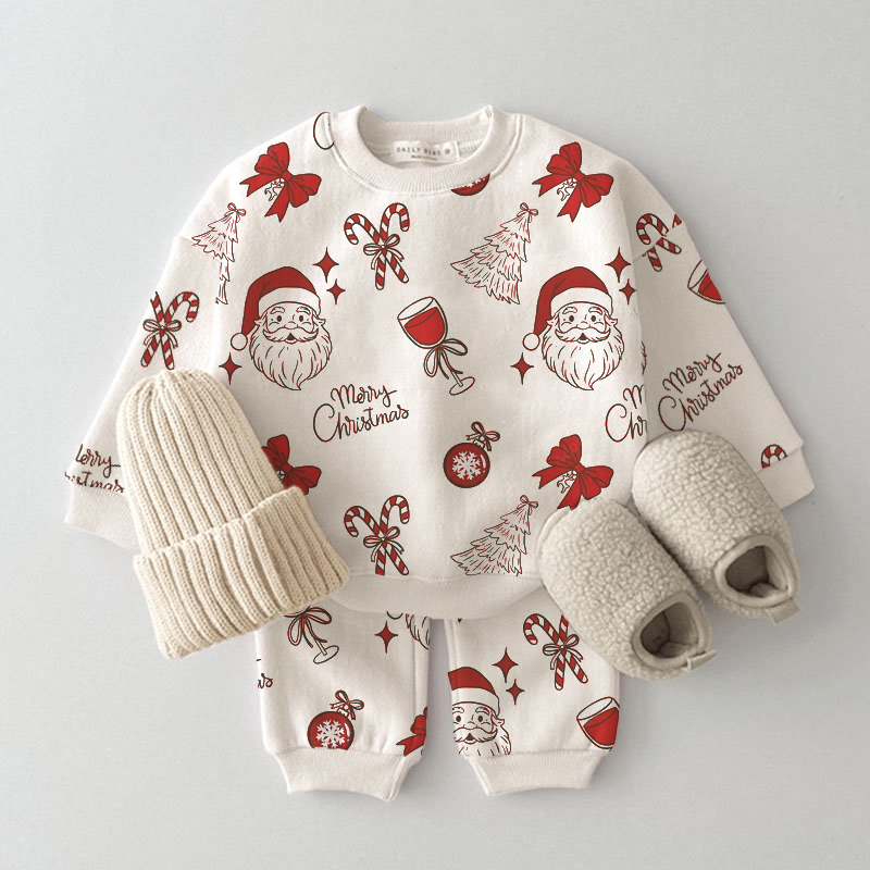 Baby Merry Christmas Santa Print Waffle 2-Piece Set