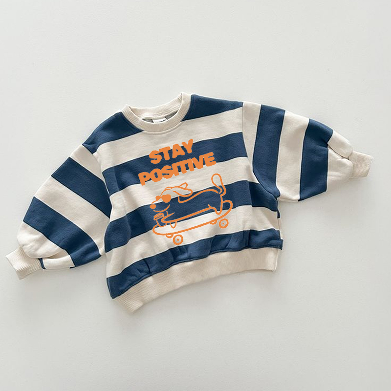 Baby & Kids Stay Positive Puppy Print Stripe Sweatshirt