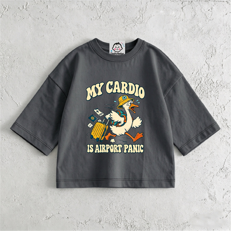 My Cardio Is Airport Panic Duck Baby & Kids Grey T-Shirt (6M-12Y)