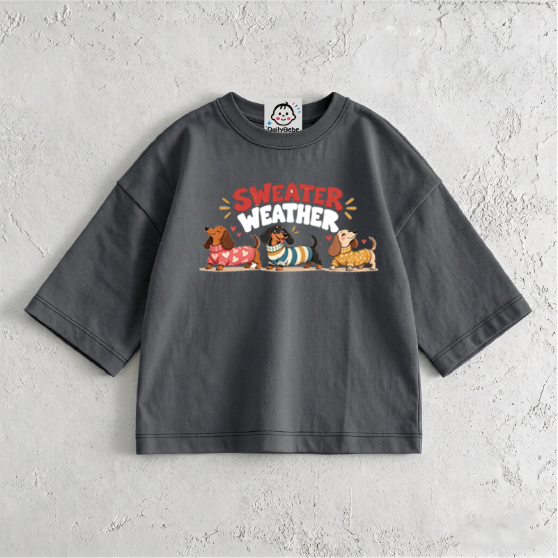 Sweater Weather Dog Baby & Kids Grey T-Shirt (6M-12Y)