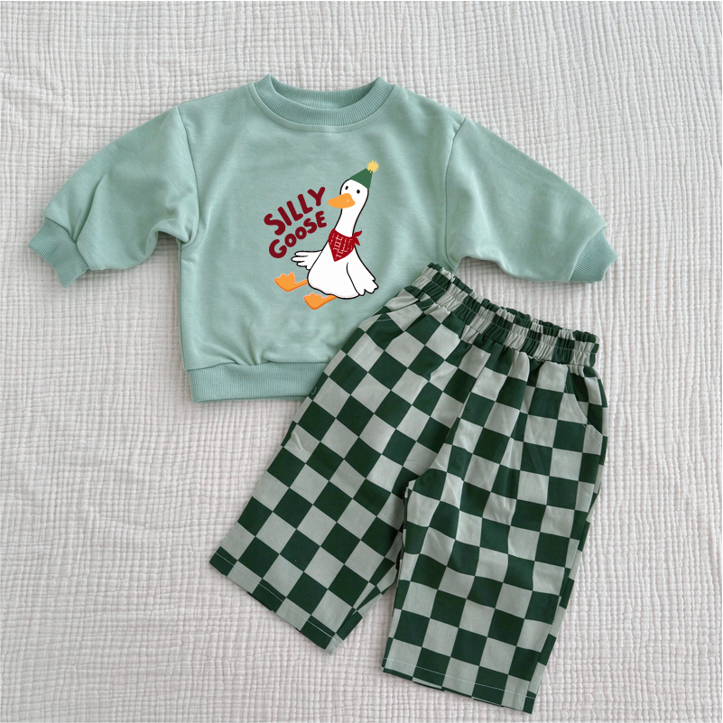 Kids Silly Goose Graphic Baby Sweatshirt and Checkerboard Pants Set