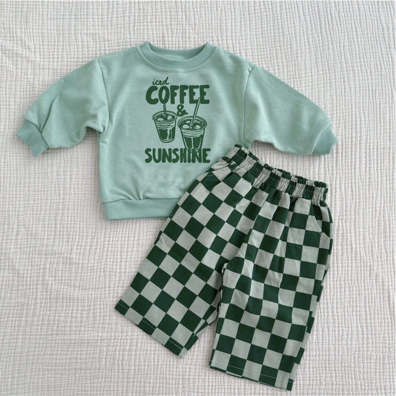 Kids Iced Coffee & Sunshine Sweatshirt and Checkerboard Pants Set