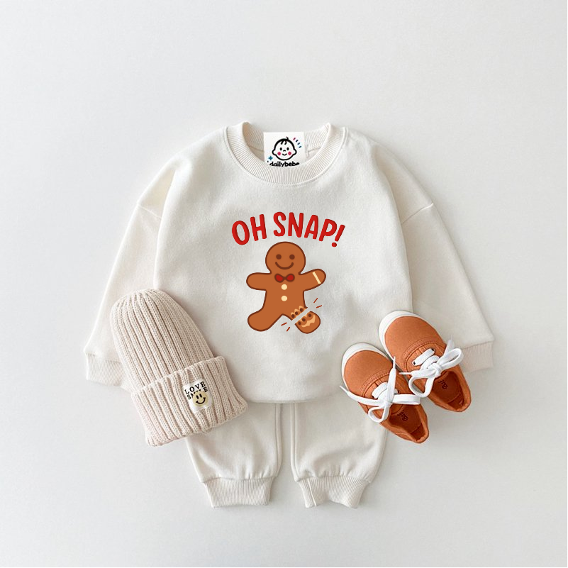 OH SNAP Gingerbread Man Baby Merry Christmas Print Sweatshirt 2-Piece Set