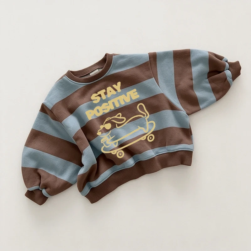 Baby & Kids Stay Positive Puppy Print Stripe Sweatshirt