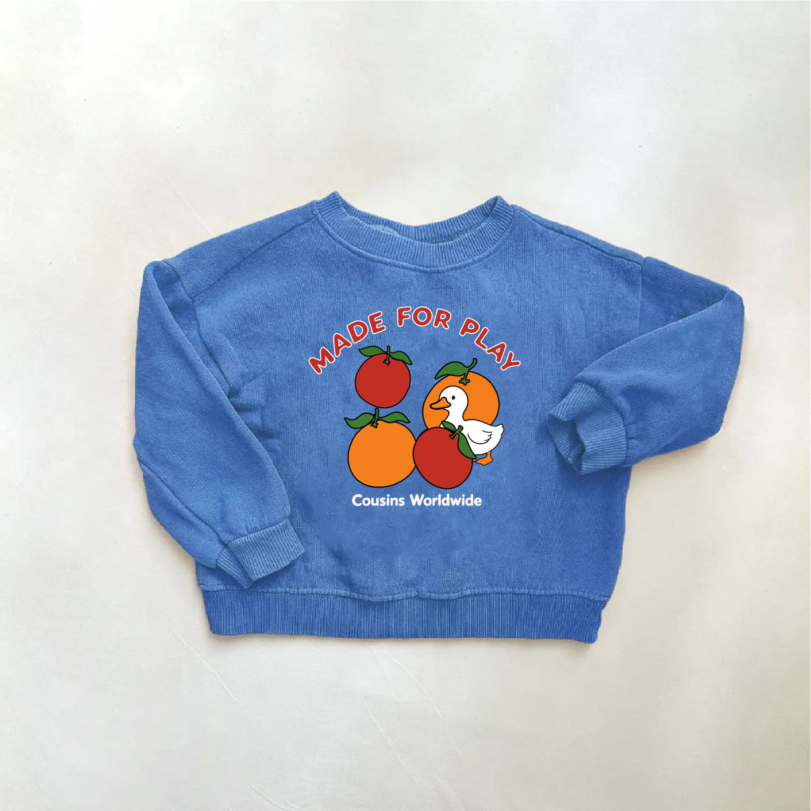 MADE FOR PLAY Baby & Kids Cute Duck Orange Fruit print Blue Sweatshirt 