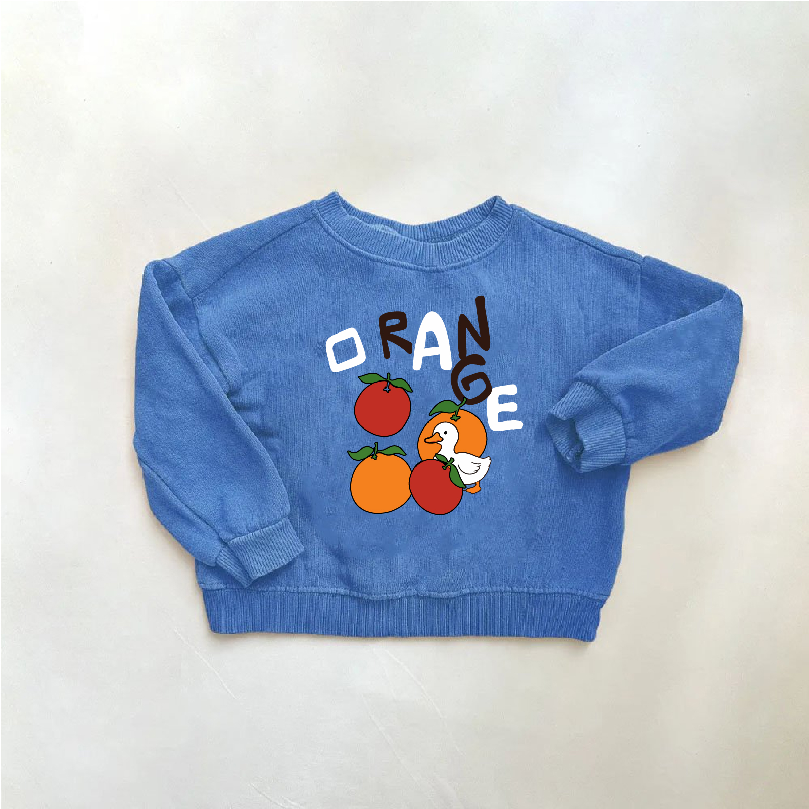 Baby & KidsCute Duck Orange Apple Fruit Graphic Blue Sweatshirt 