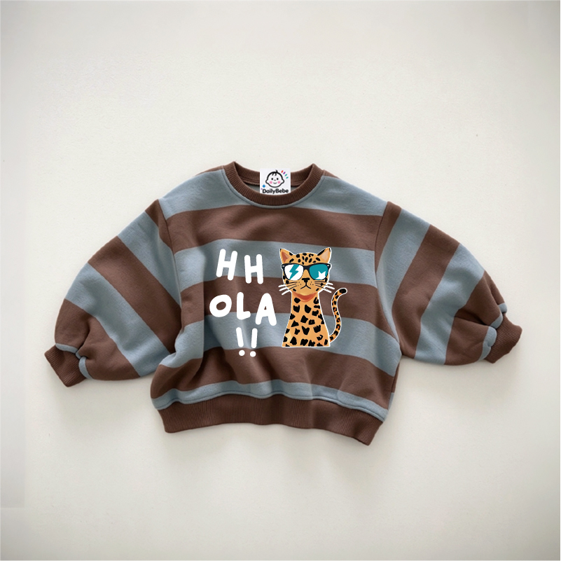 Baby & Kids Cute Cat Print Striped Sweatshirt