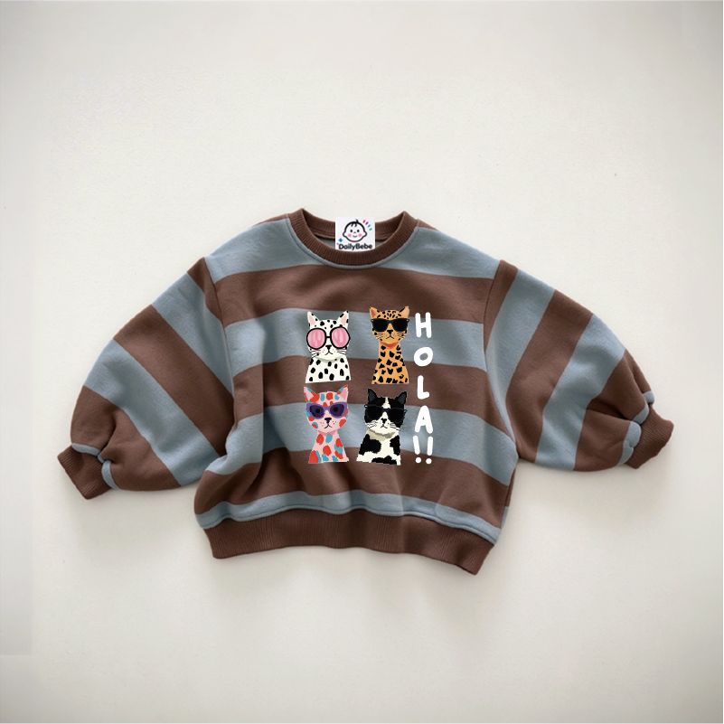 Baby & Kids Cute Four Cat Print Striped Sweatshirt