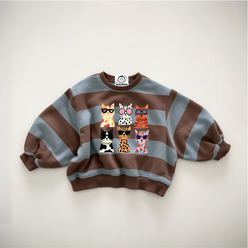 Baby & Kids Cute Cat Print Striped Sweatshirt