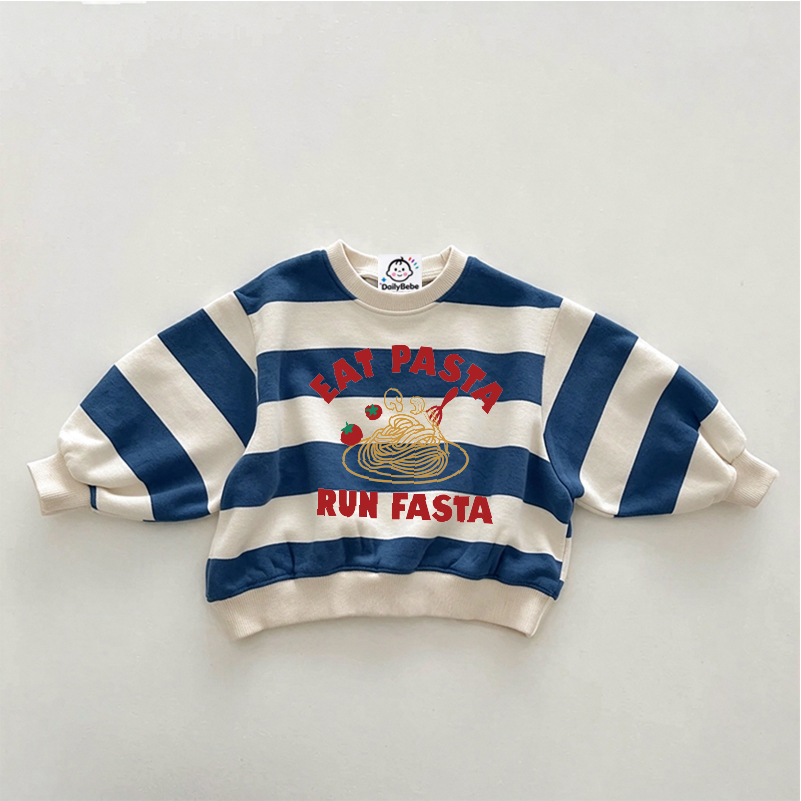 EAT PASTA RUN FASTA Baby & Kids Slogan Stripe Sweatshirt