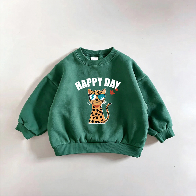 HAPPY DAY Baby & Kids Cat Front & Back Print  Sweatshirt
