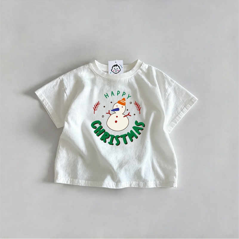 DailyBebe Baby & Kids MERRY CHRISTMAS And Snowman White T-Shirt 