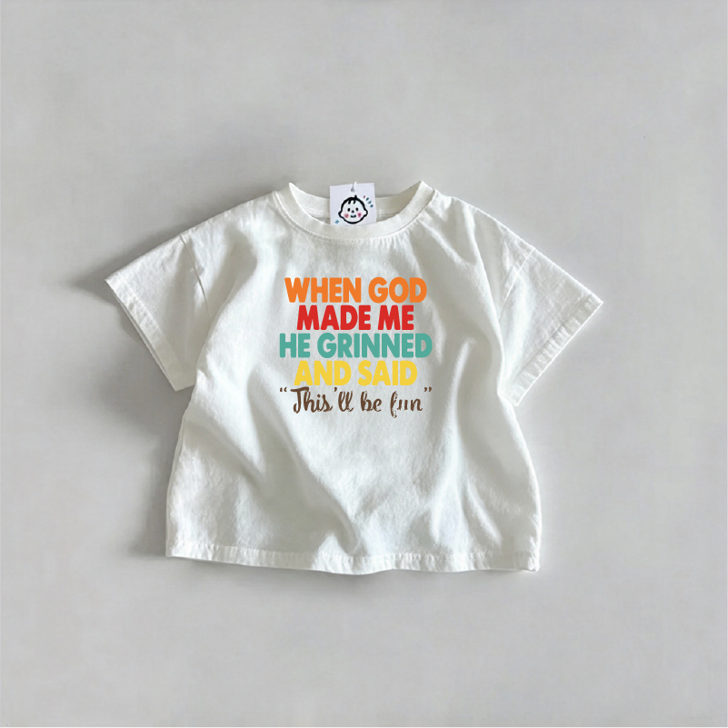 DailyBebe Baby & Kids WHEN GOD MADE ME Colorful Letter White T-Shirt  