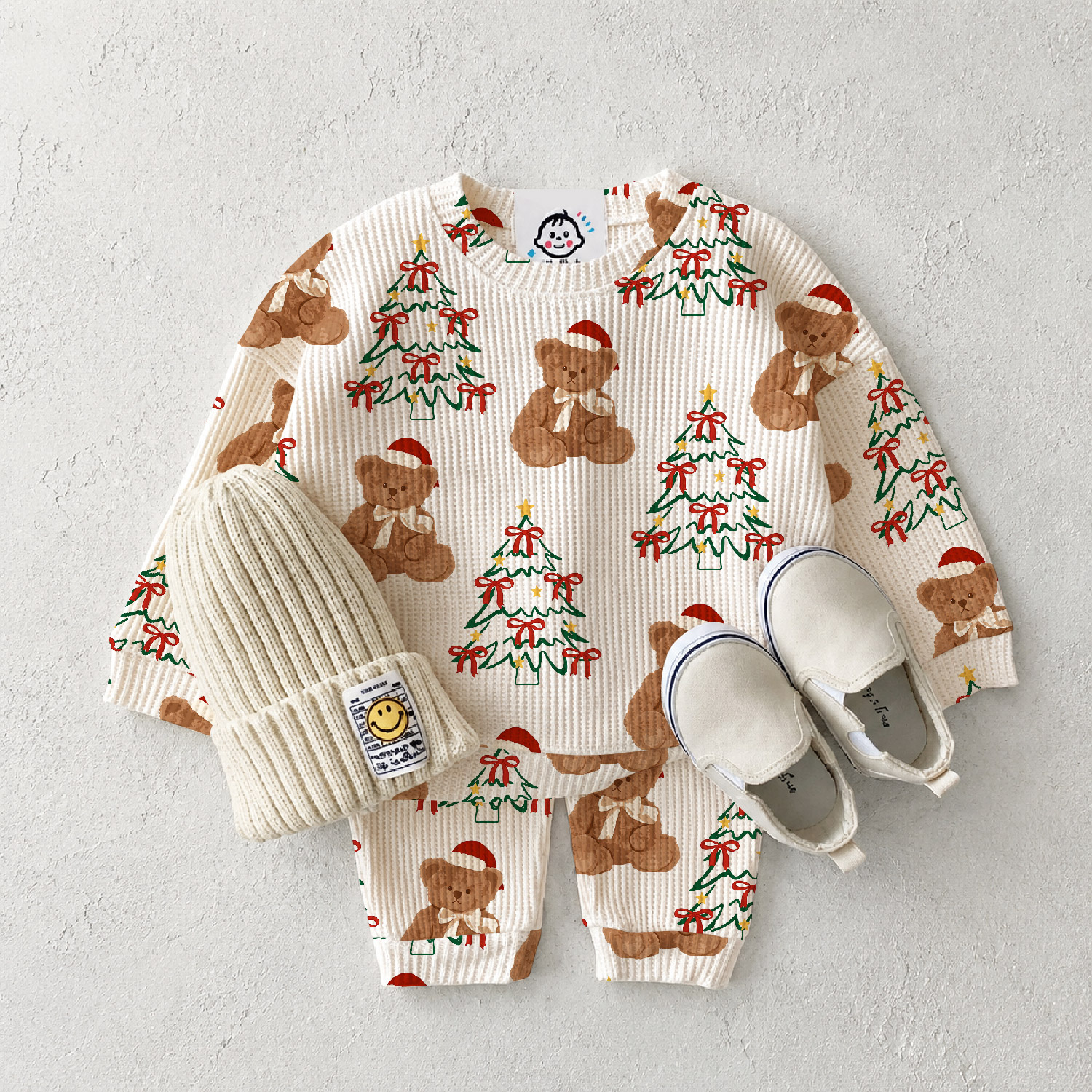 Baby Toddler Christmas Tree Bear Waffle 2-Piece Set