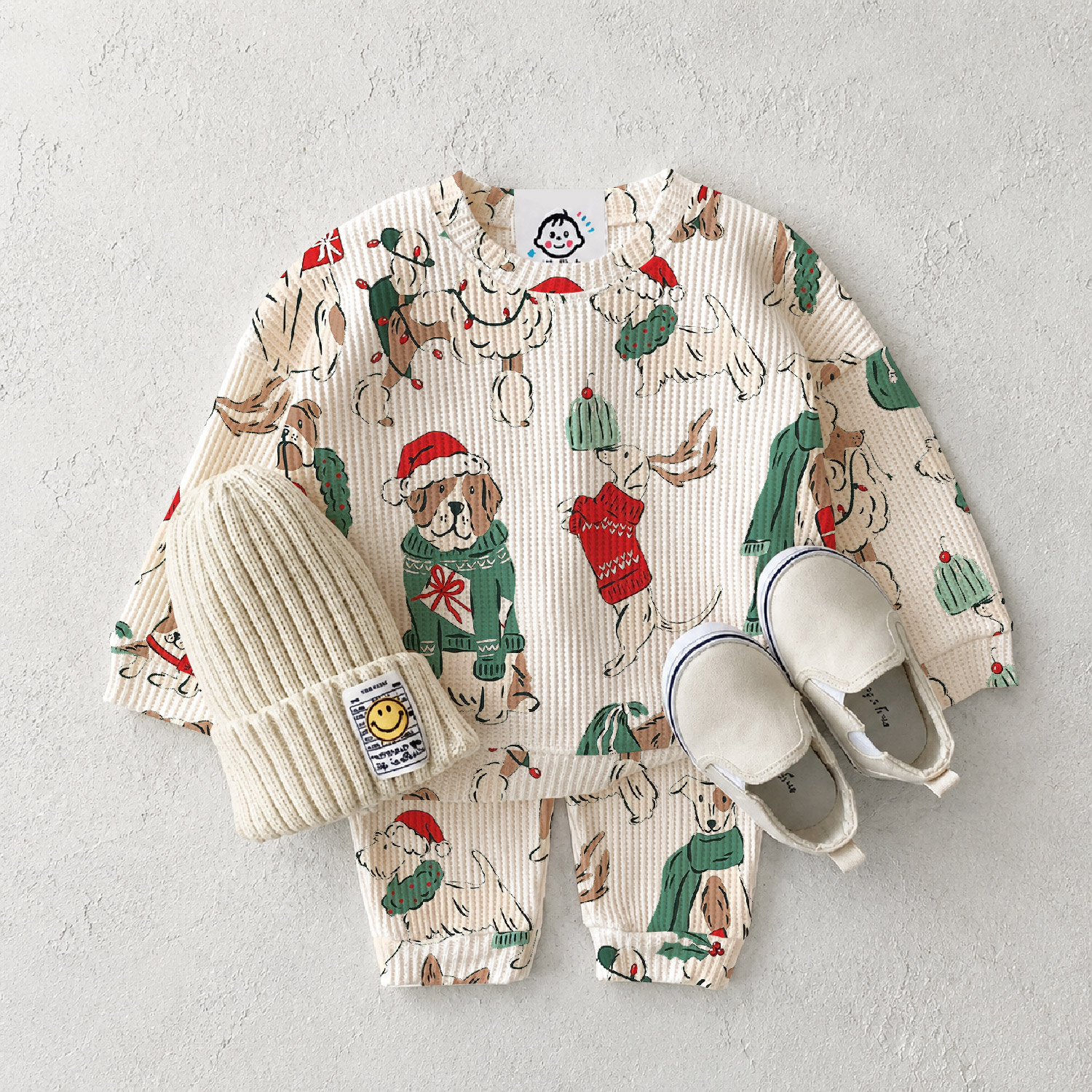DailyBebe Baby Toddler Christmas Dog Waffle 2-Piece Set
