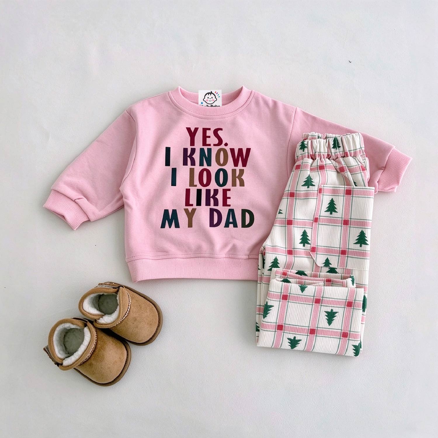 DailyBebe YES I KNOW I LOOK LIKE MY DADDY Baby & Kids Checkered Christmas Tree 2-Piece Set