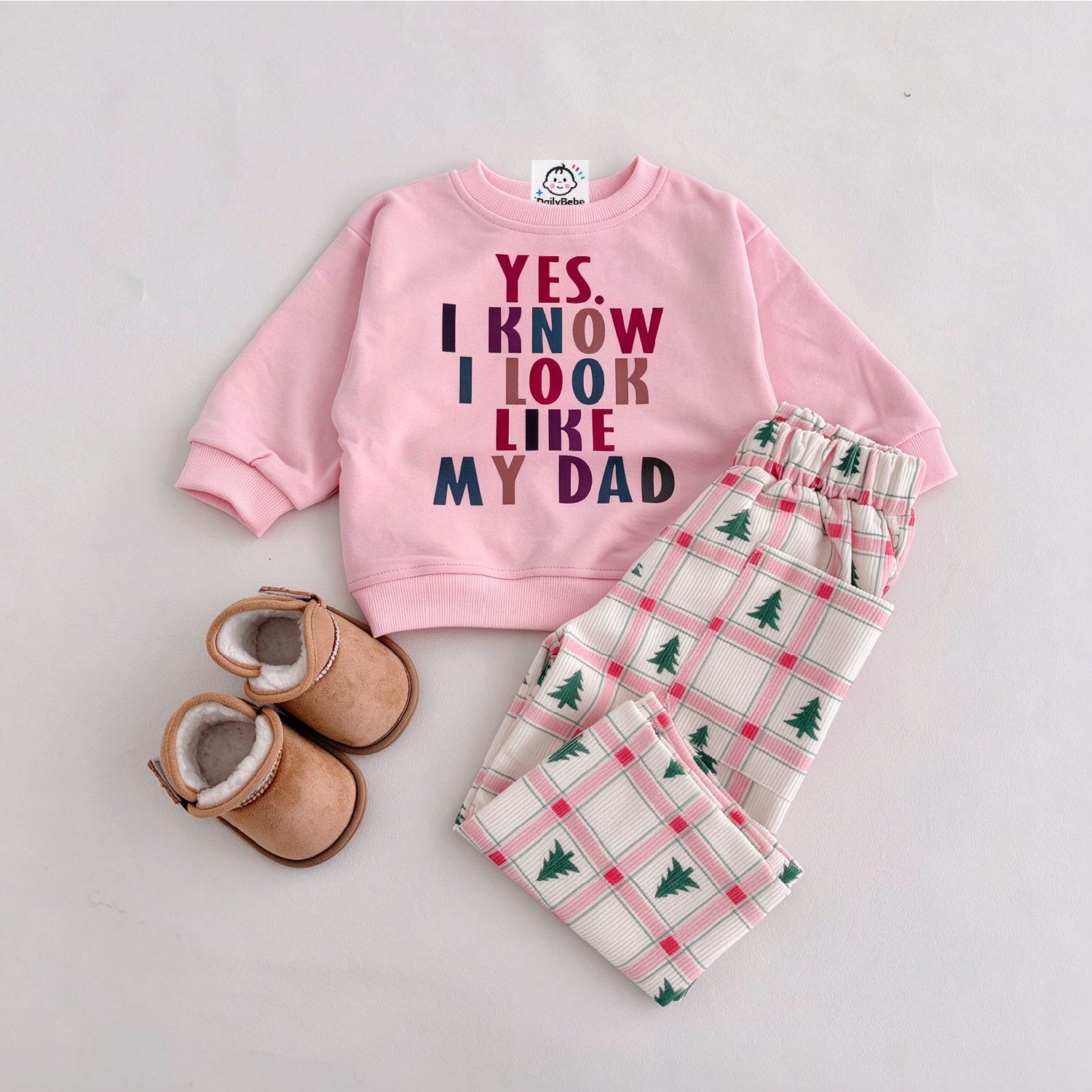 DailyBebe YES I KNOW I LOOK LIKE MY DADDY Baby & Kids Checkered Christmas Tree 2-Piece Set