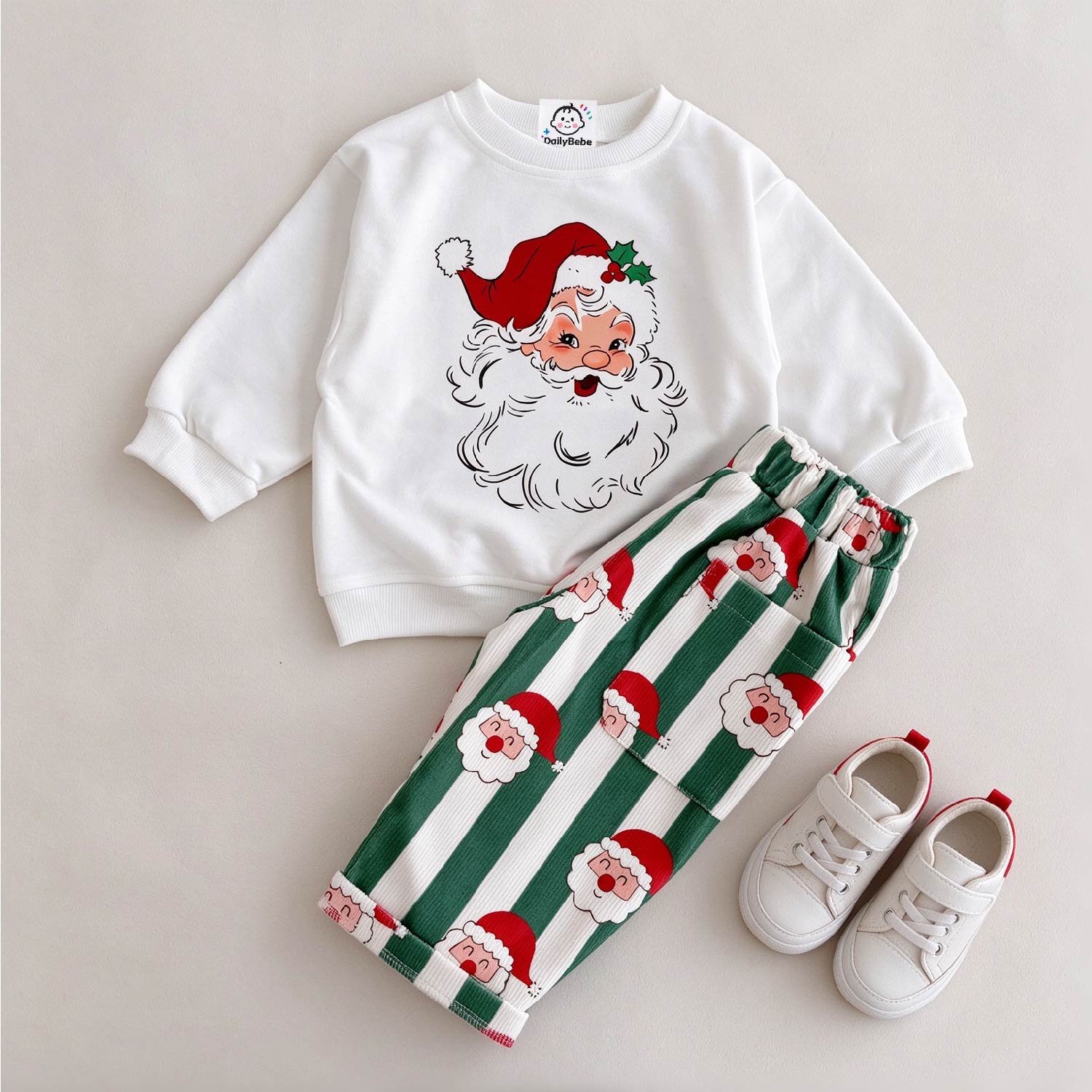 DailyBebe MERRY CHRISTMAS Baby & Kids Stripe Santa 2-Piece Set