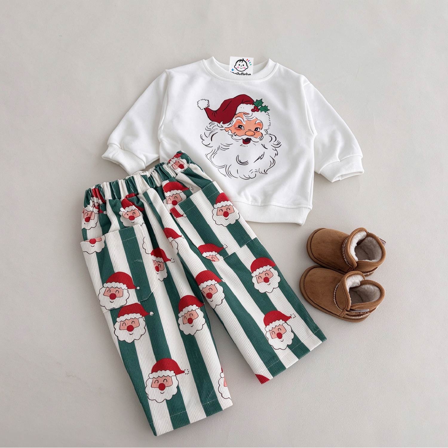 DailyBebe MERRY CHRISTMAS Baby & Kids Stripe Santa 2-Piece Set