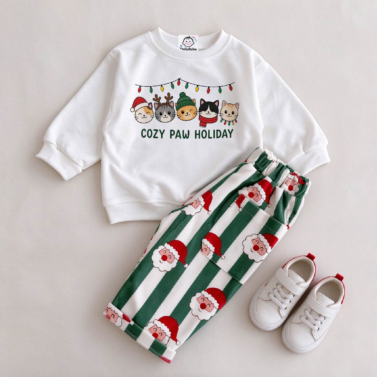 DailyBebe COZY PAW HOLIDAY Baby & Kids Stripe Santa 2-Piece Set