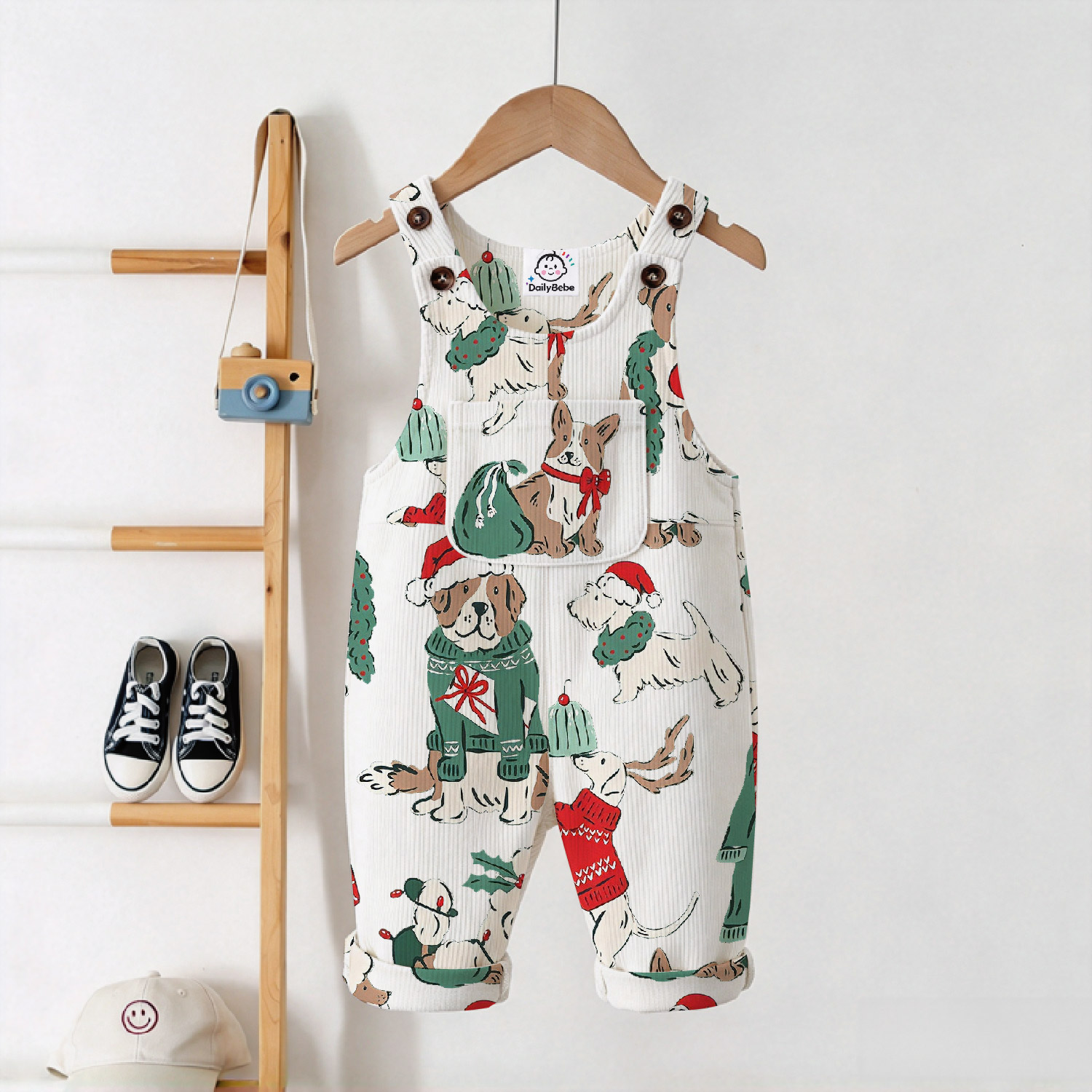 DailyBebe Baby Christmas Dog Corduroy Overalls