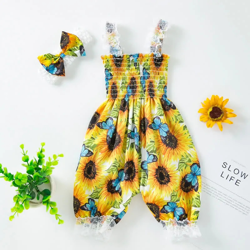 Baby Allover Flower Overalls with Headband