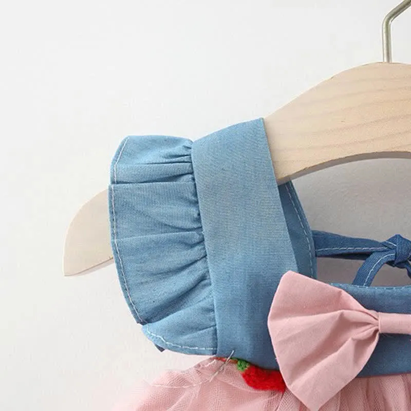 Baby Denim Bow Strawberry Tulle Dress