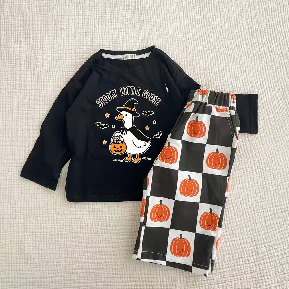 SPOOKY LITTLE GOOSE Baby & Kids Checkerboard Pumpkin 2-Piece Sets