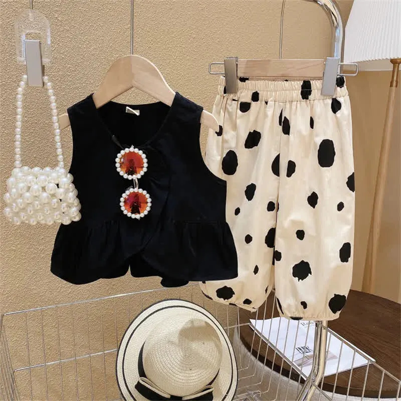 Toddler 2-Piece Sleeveless Black Dots Set