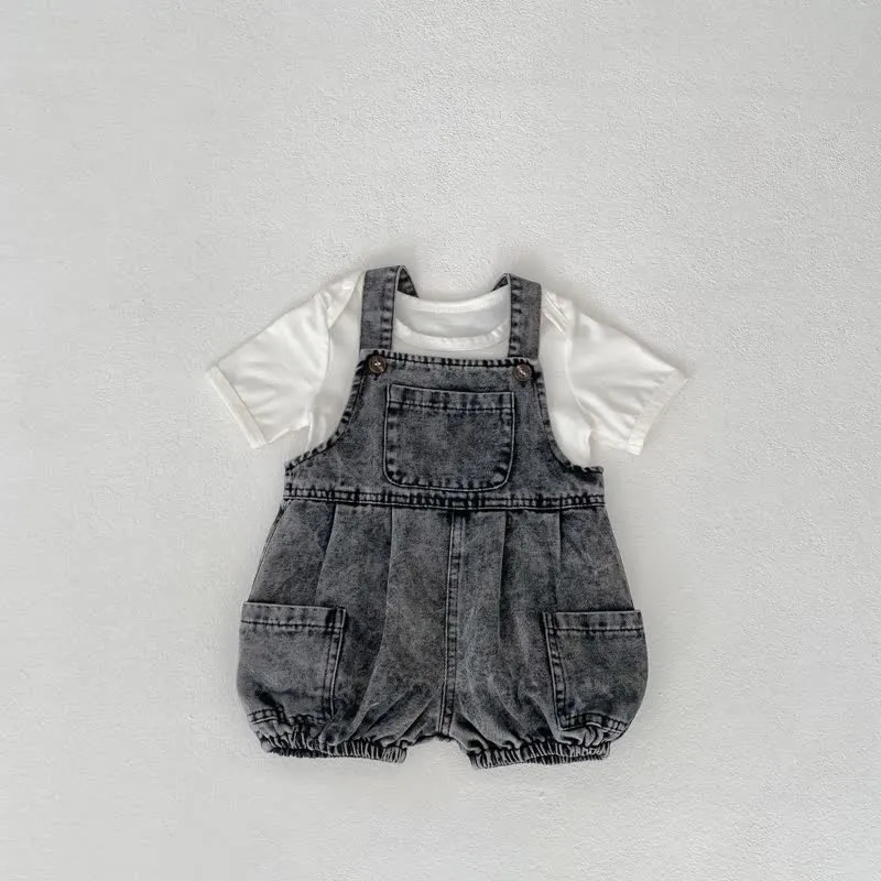 Baby Black Denim Washed Vintage Overalls