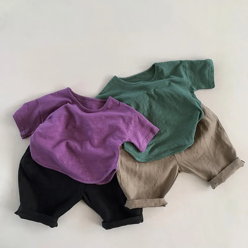 Kid Solid Color Retro Soft T-shirt