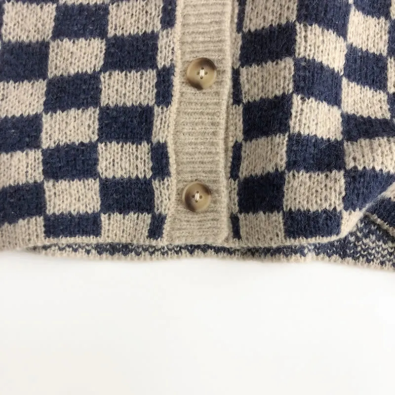 Toddler Boy Knitted Checkerboard Cardigan Shorts