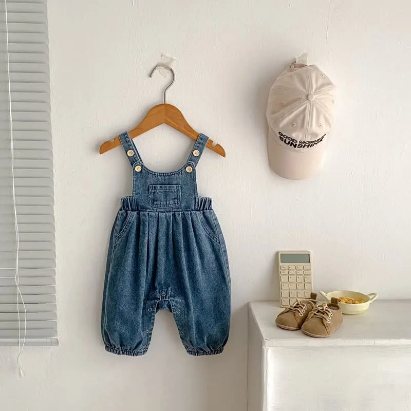 Baby Simple Denim Blue Washed Overalls