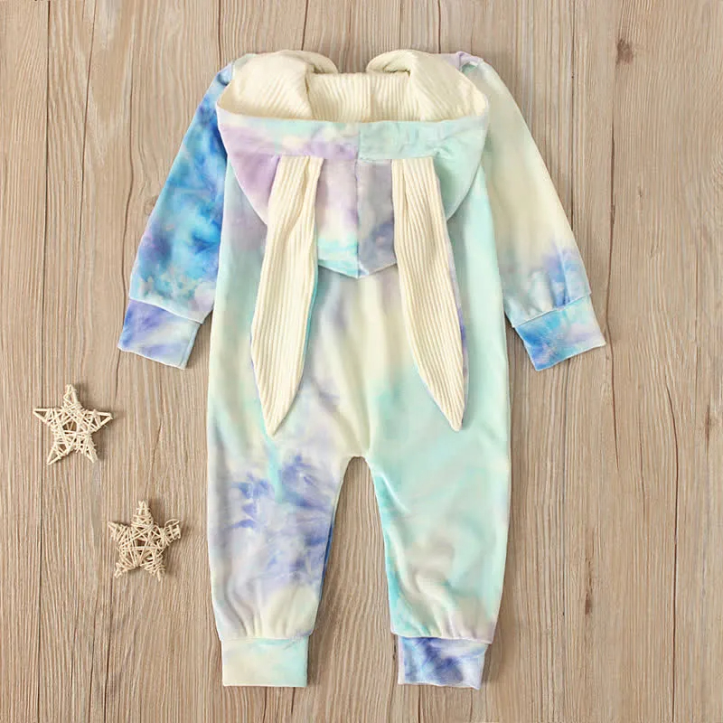 Baby Dyeing Easter Rabbit Ear Hooded Romper