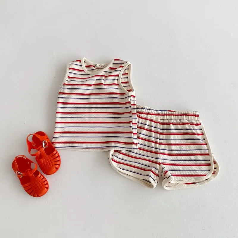Kid 2-Piece Casual Striped Sleeveless Set