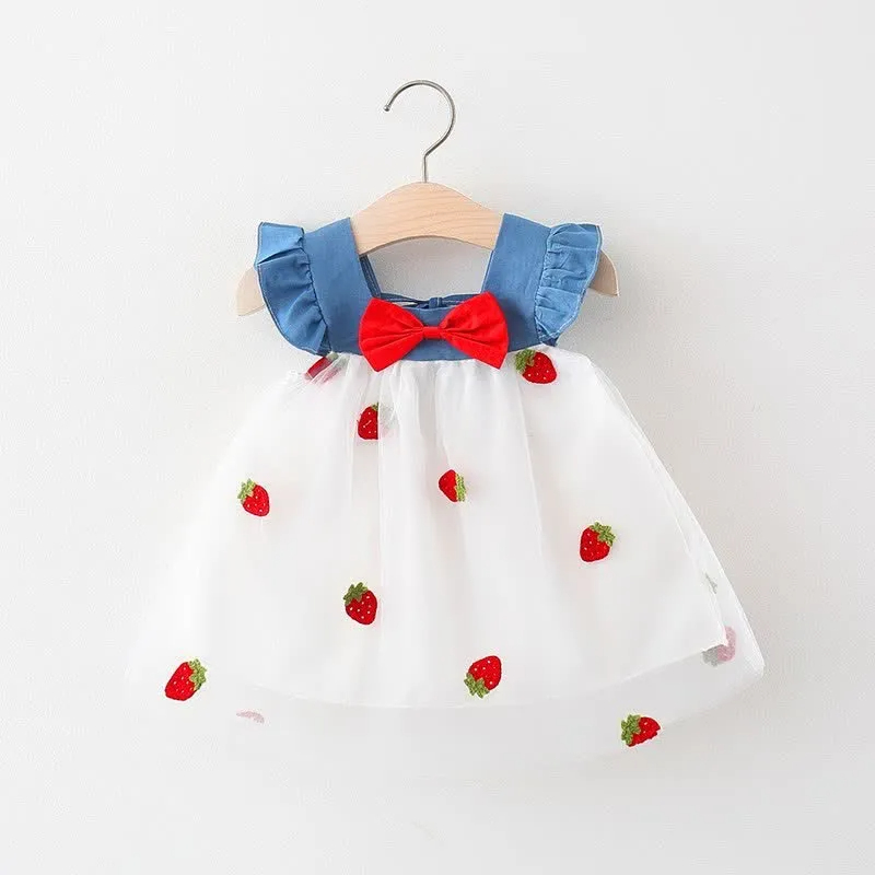 Baby Denim Bow Strawberry Tulle Dress